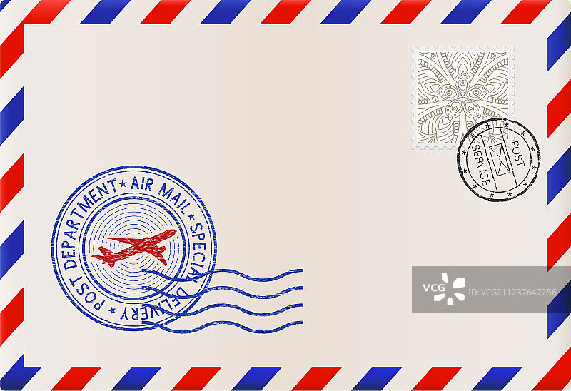 带邮票和航空邮戳的空白信封图片素材