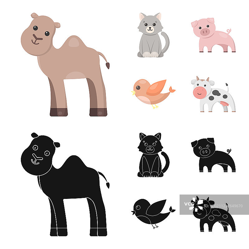 一组卡通黑色动物图标图片素材
