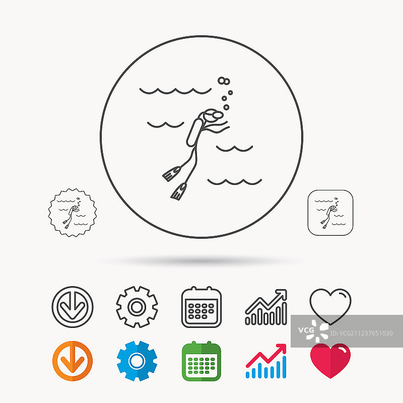 带呼吸管的水下游泳潜水图标图片素材