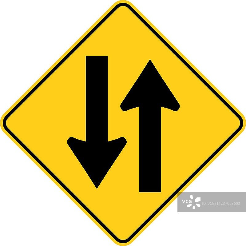 美国交通道路标志：前方双向交通图片素材