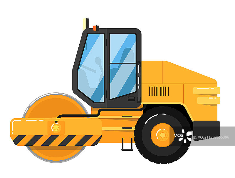 白色背景上的黄色压路机图片素材
