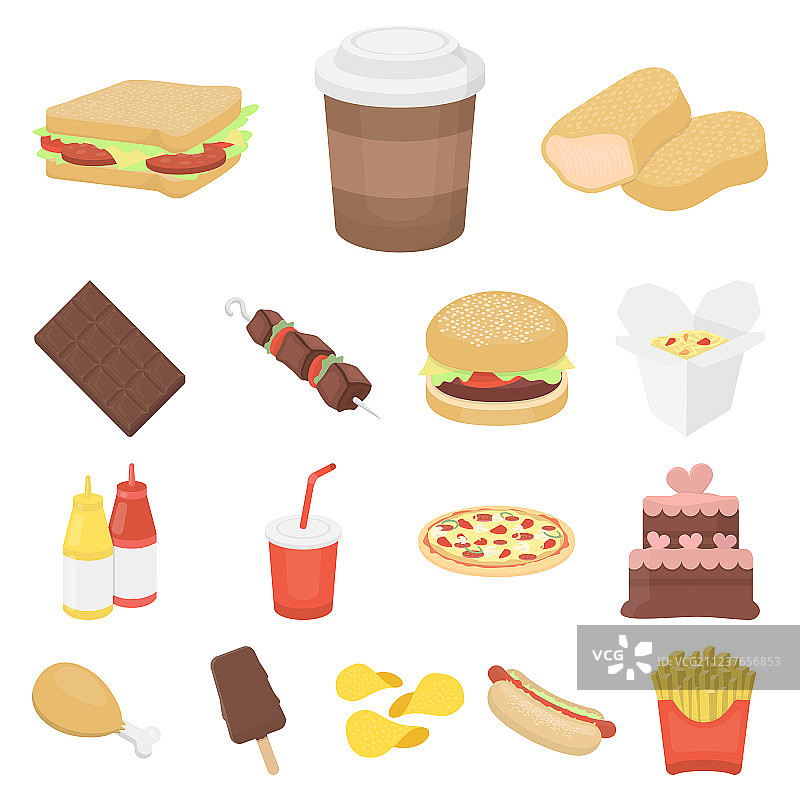 快餐卡通图标合集图片素材