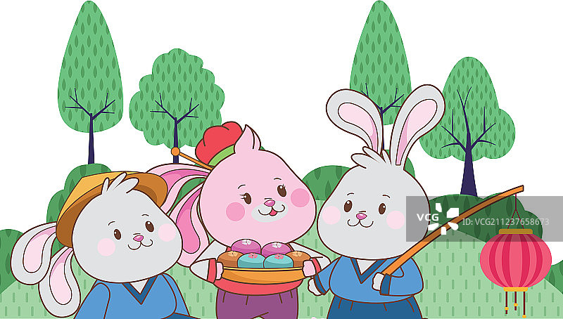 卡通兔子庆祝中秋节图片素材