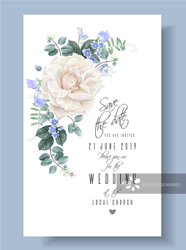 复古玫瑰花卉婚礼卡片图片素材