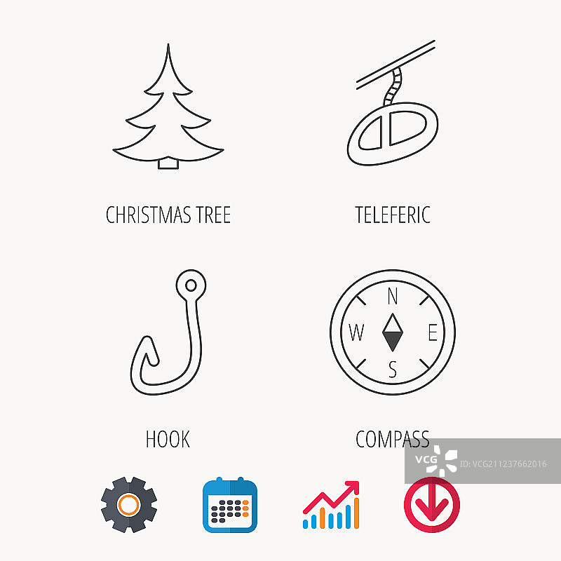鱼钩、缆车和指南针图标图片素材