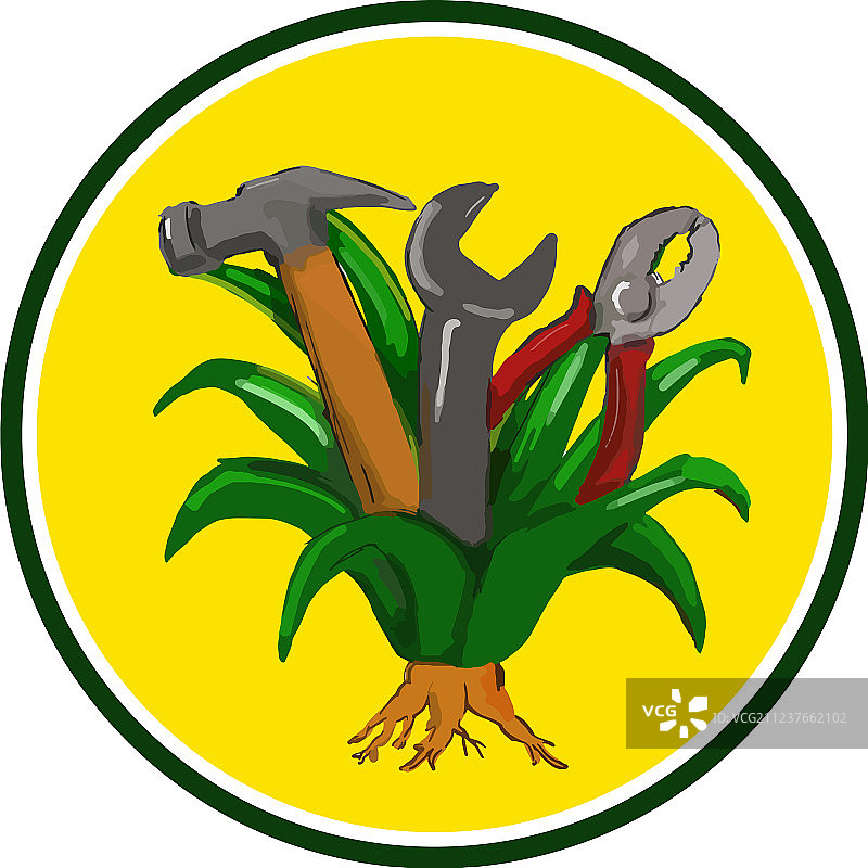 水彩风格的龙舌兰与锤子扳手钳子图片素材