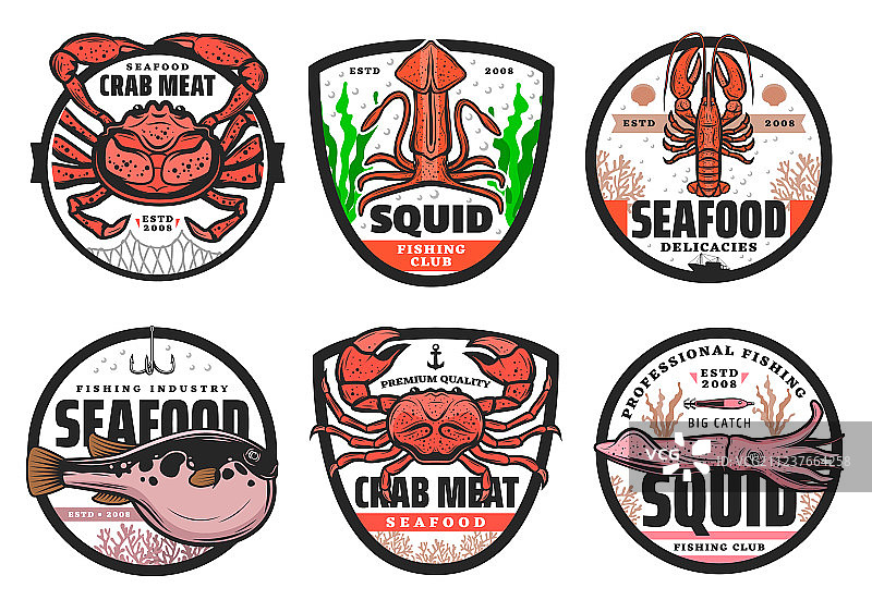 海鲜渔业俱乐部图标图片素材