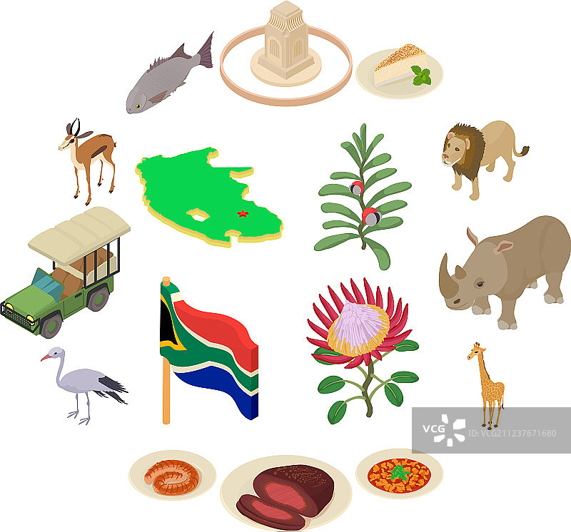 南非旅游图标2.5D风格图片素材