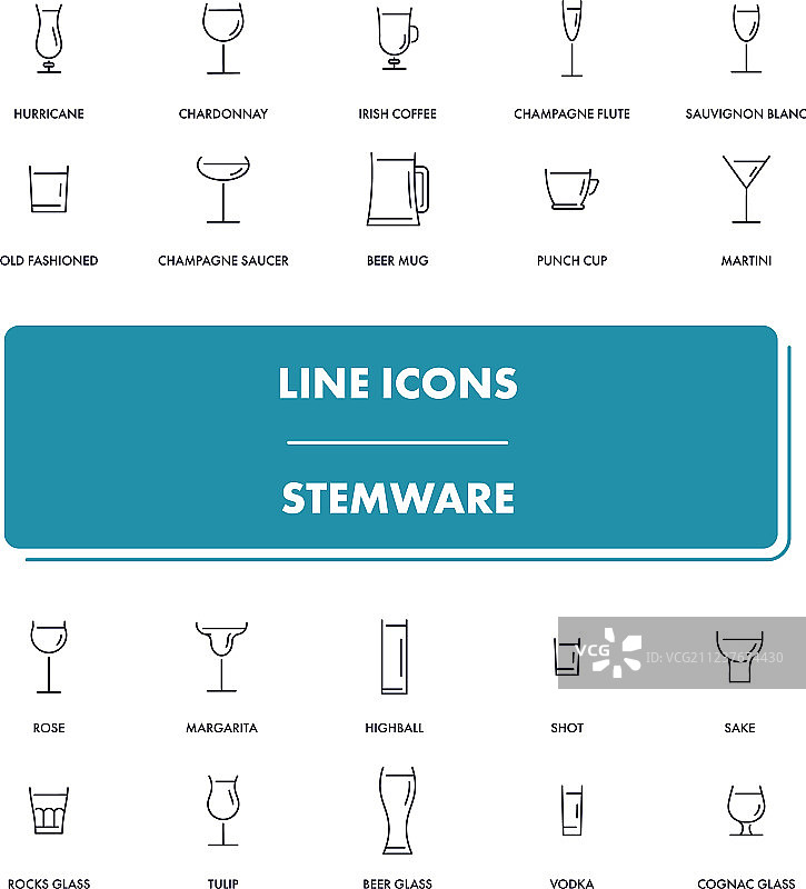 玻璃器皿线性图标集图片素材