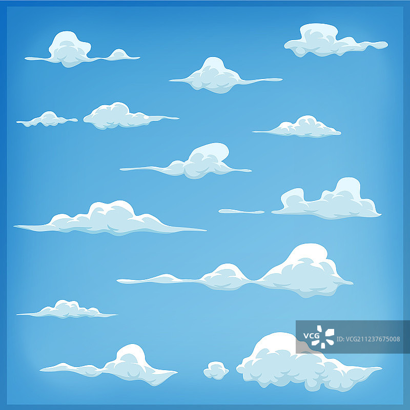 蓝天背景上的卡通云朵合集图片素材