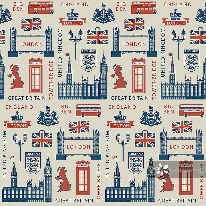 英国和伦敦主题的无缝背景图片素材