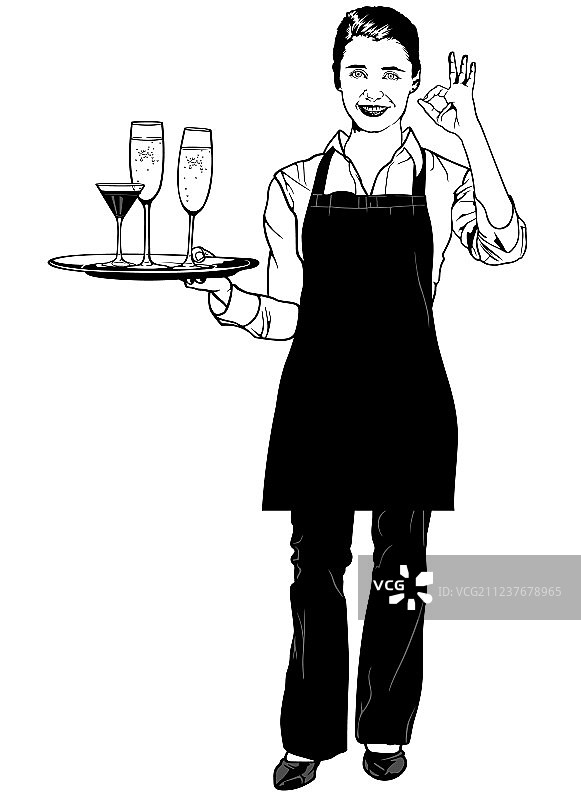 女服务员端着托盘示意美味图片素材