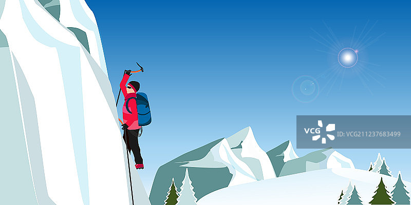 红色外套的攀冰者图片素材