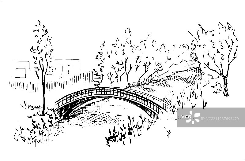 手绘桥梁景观图片素材