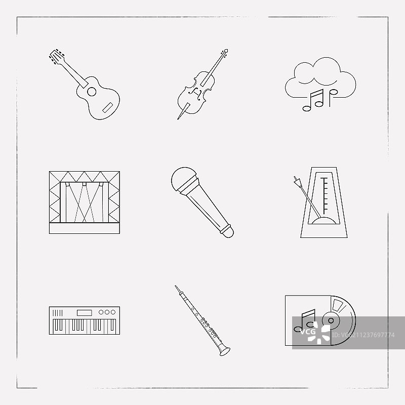 音乐图标线性风格符号与大提琴图片素材