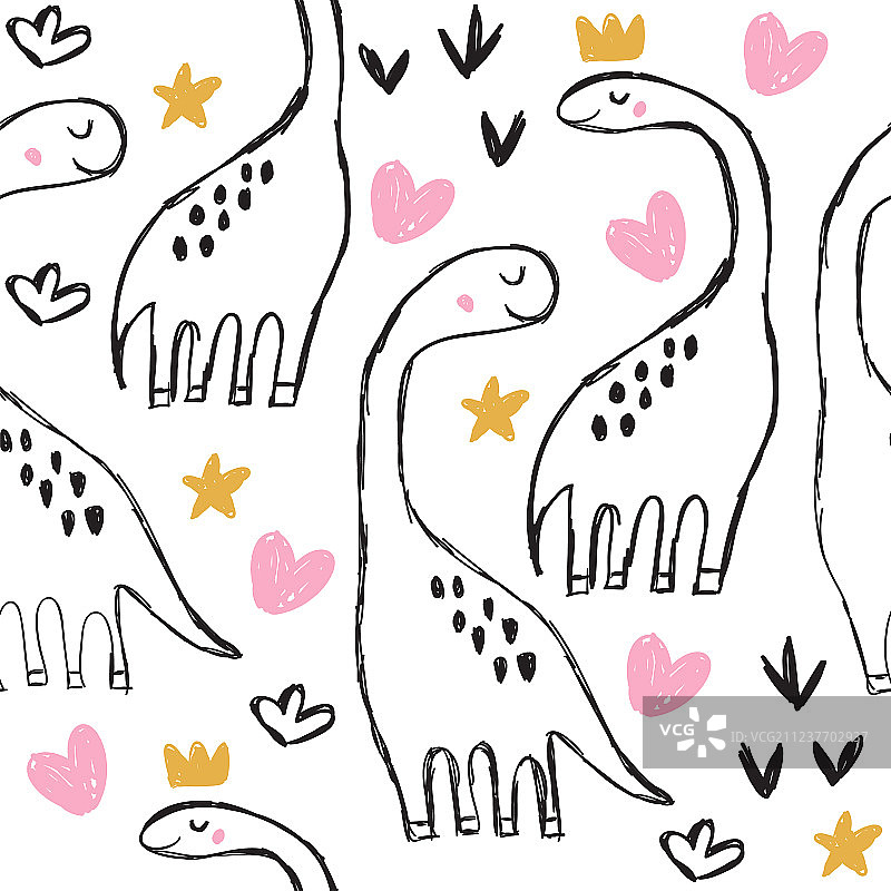 可爱的雷龙和涂鸦无缝图案图片素材