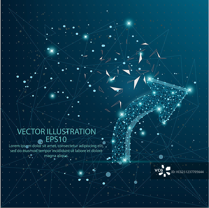 蓝色背景上的右转箭头低多边形线框图片素材