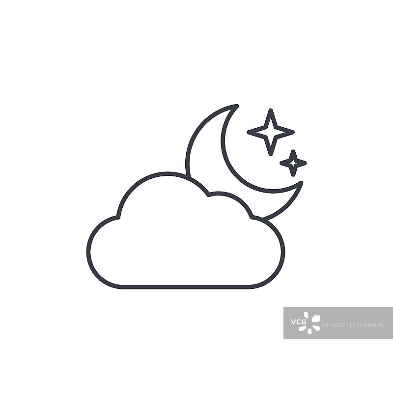 夜晚天气：云和月细线图标图片素材