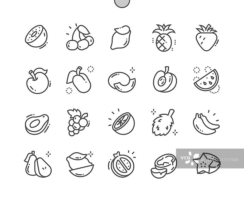 制作精良的像素完美水果细线图片素材