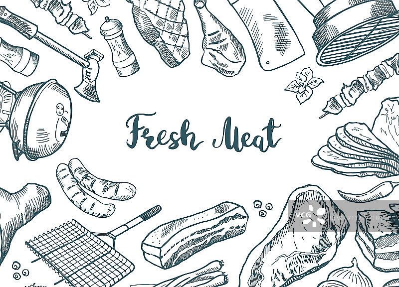 手绘肉类元素图片素材