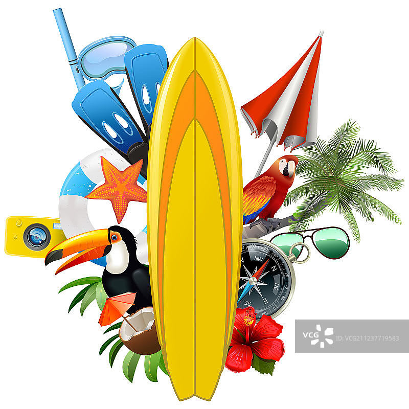 带冲浪板的热带概念图片素材