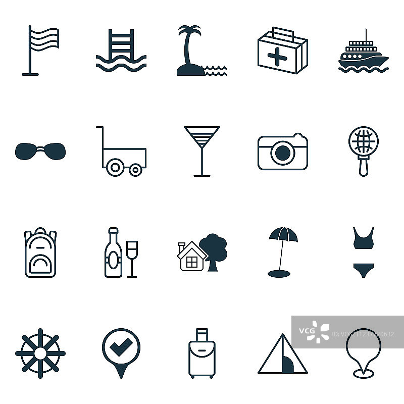 游艇露营屋旅游图标集图片素材