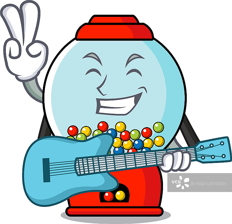 吉他泡泡糖机吉祥物卡通图片素材