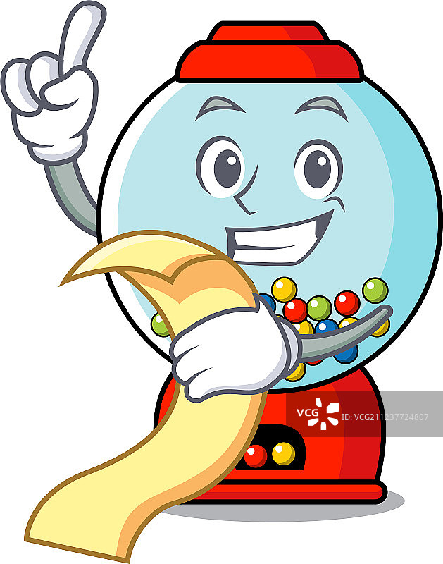 带菜单的泡泡糖机吉祥物卡通图片素材