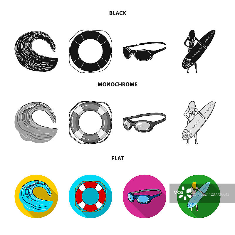 迎面而来的海浪、救生圈和冲浪女孩图片素材