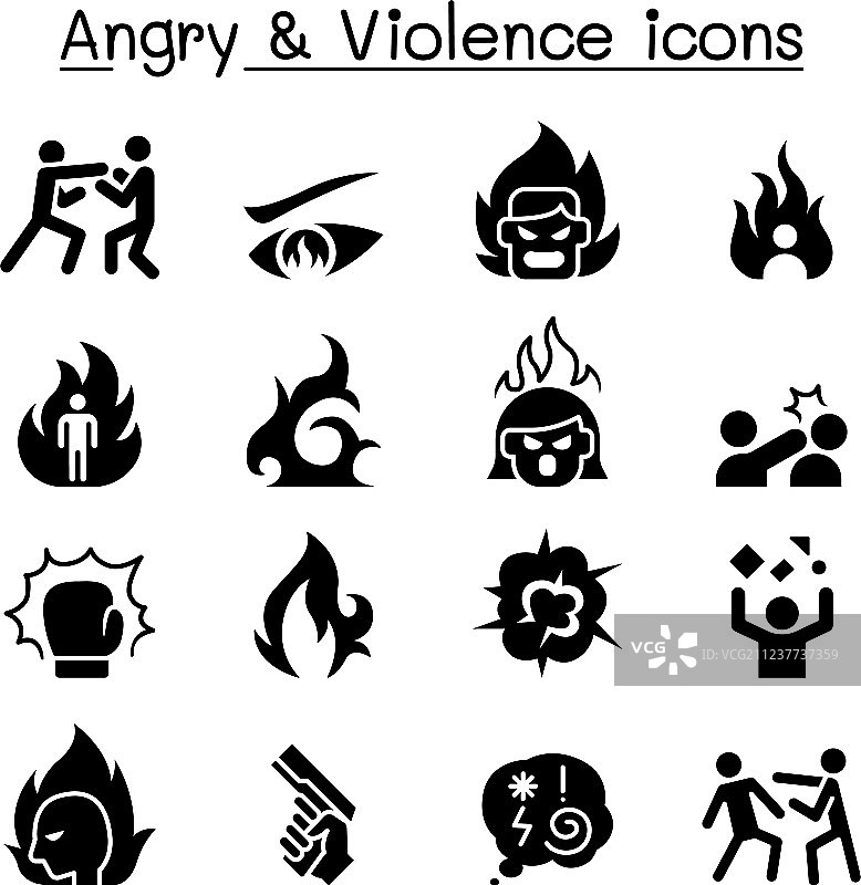 愤怒的暴力图标集图片素材