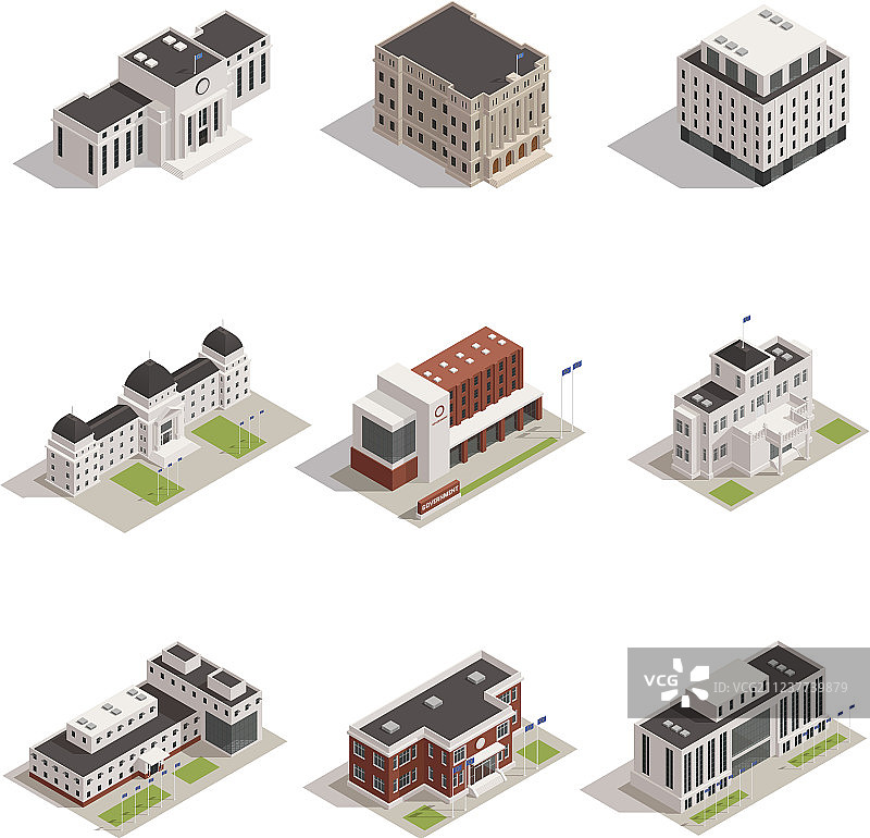 政府大楼2.5D图标集图片素材