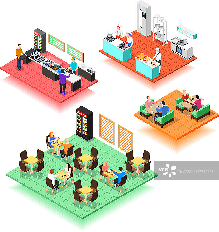 一组2.5D快餐店室内图片素材