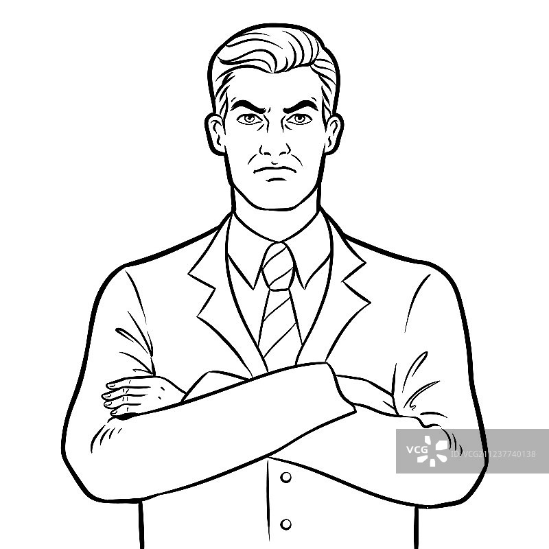 愤怒严肃的老板商人填色图图片素材