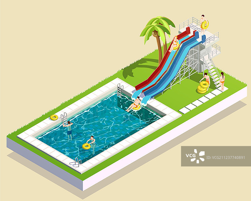 水上乐园水滑梯组合图片素材