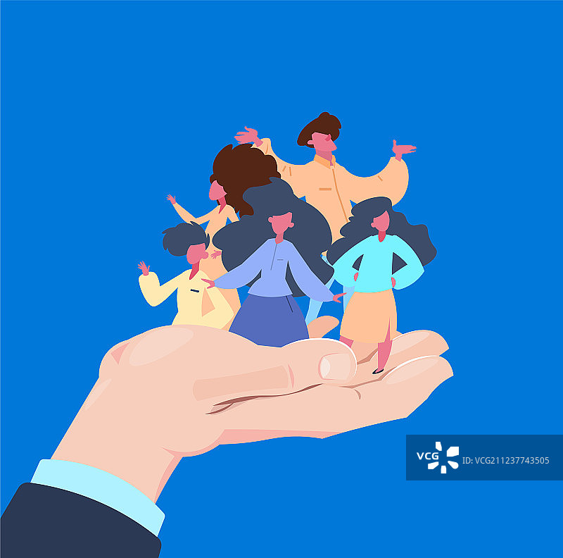 手掌托起人群顾客维系图片素材