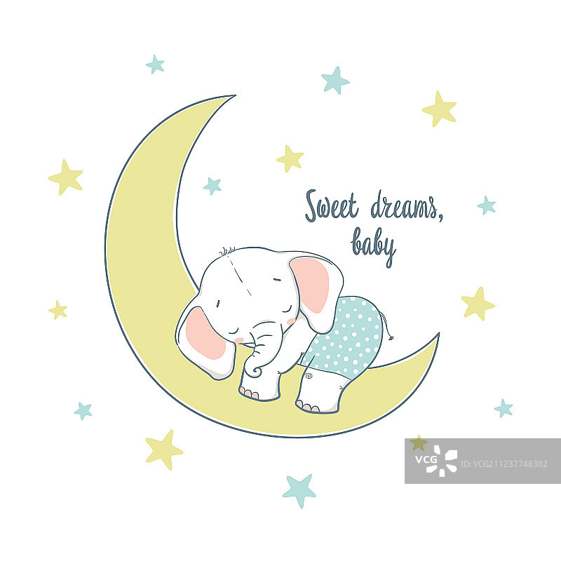 小象在月亮上甜蜜入睡图片素材