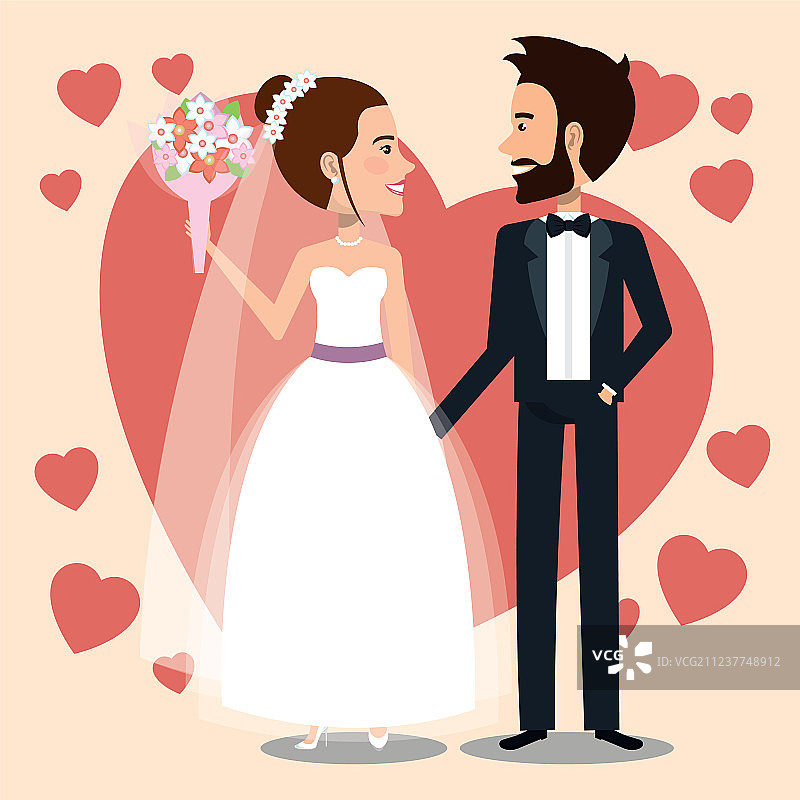 新婚夫妇与爱心头像角色图片素材