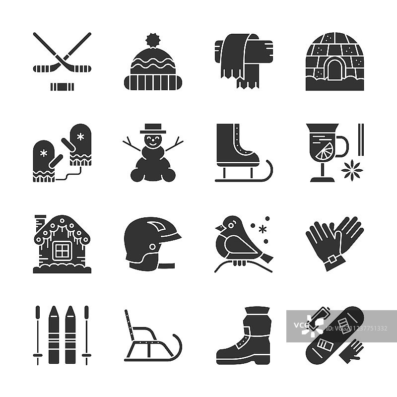 冬季户外黑色剪影图标合集图片素材