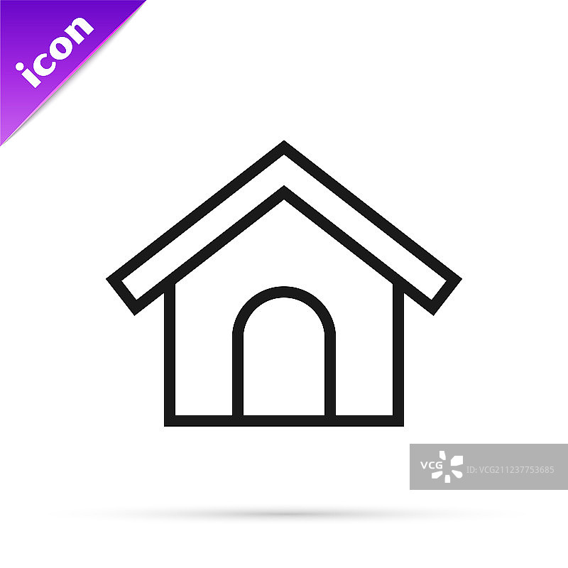 白色背景上的黑色线条狗窝图标图片素材