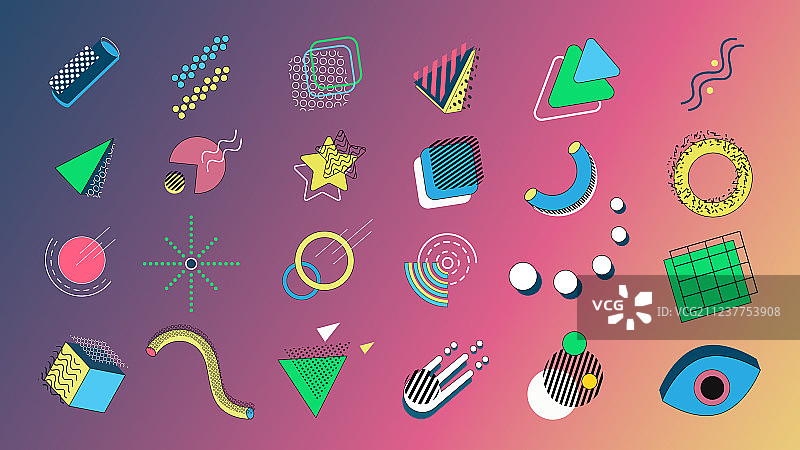 孟菲斯风格的潮流彩色图案图片素材