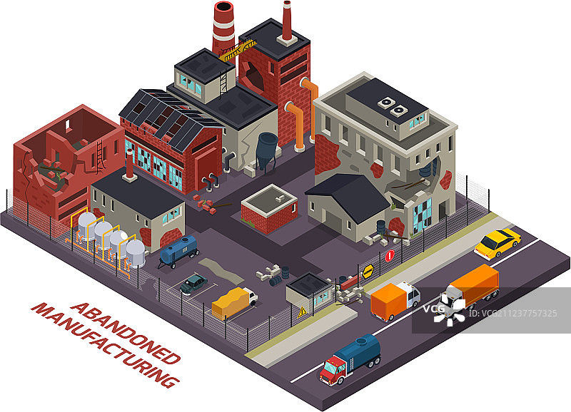 废弃的制造工厂2.5D图图片素材