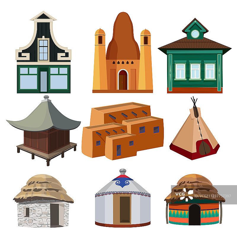 不同民族的部落小屋图片素材
