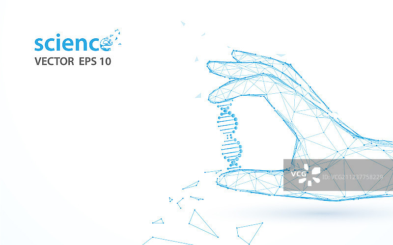 手持DNA结构线条和粒子图片素材