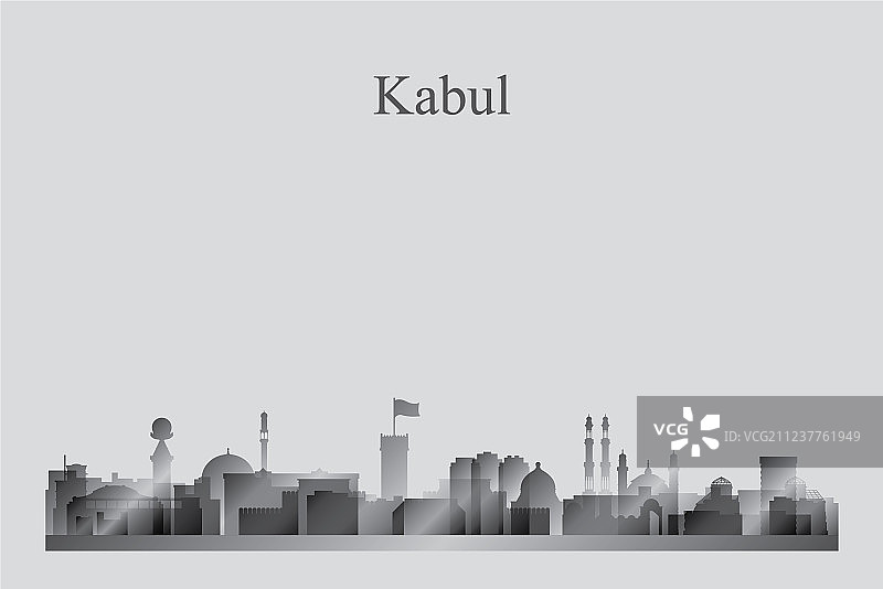 喀布尔城市天际线剪影（灰度）图片素材