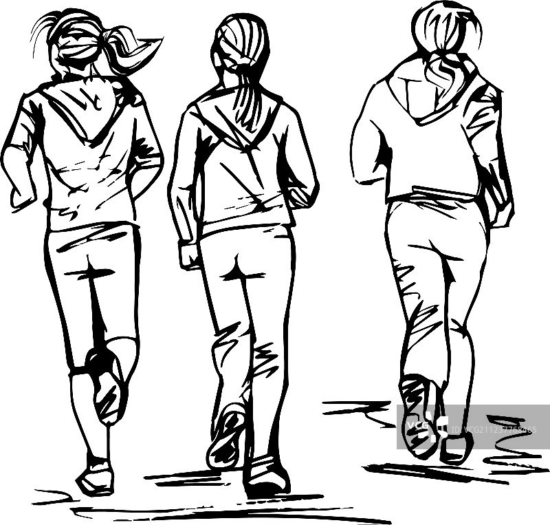 跑步者群体素描图片素材