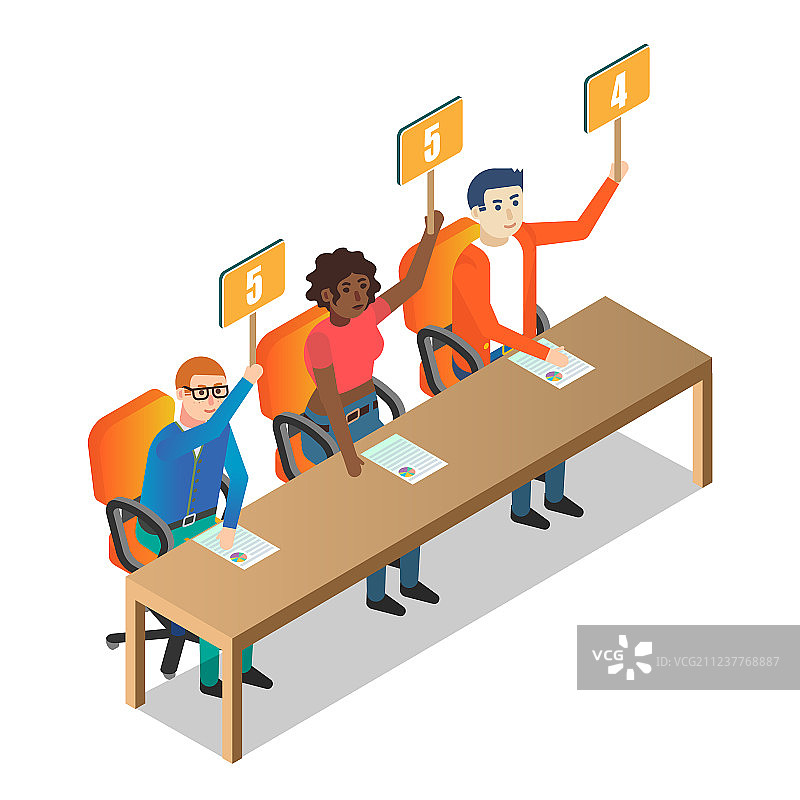 评委举着记分牌的2.5D图图片素材