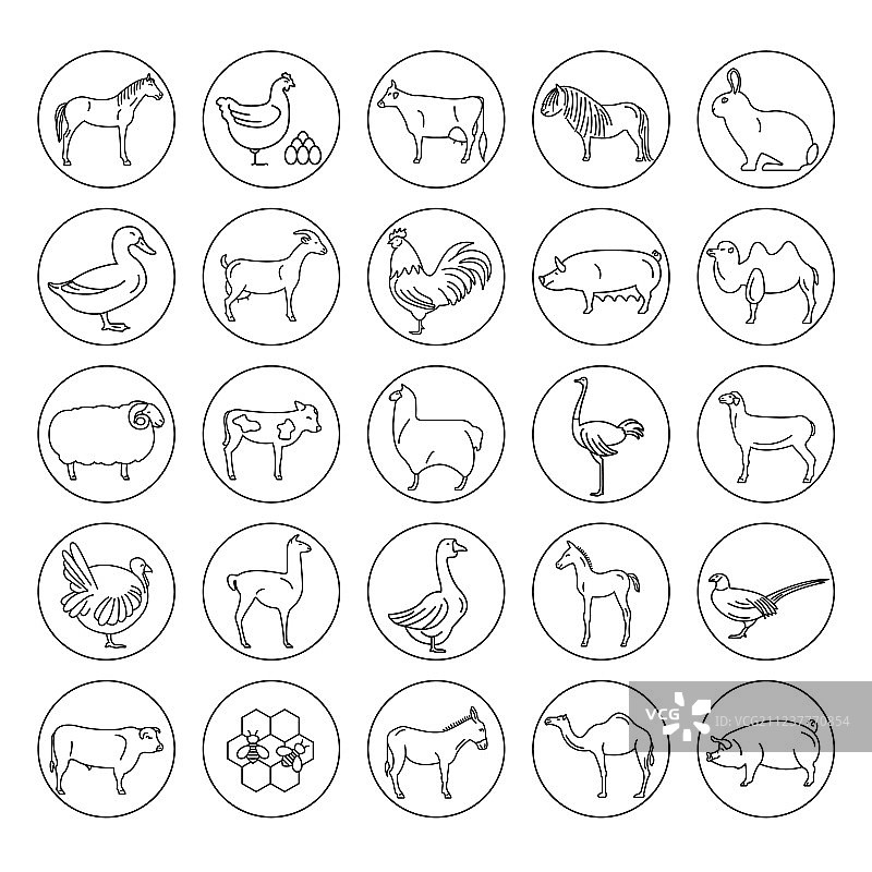 农场动物细线图标合集图片素材