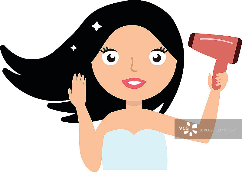 正在吹干头发的年轻女人图片素材