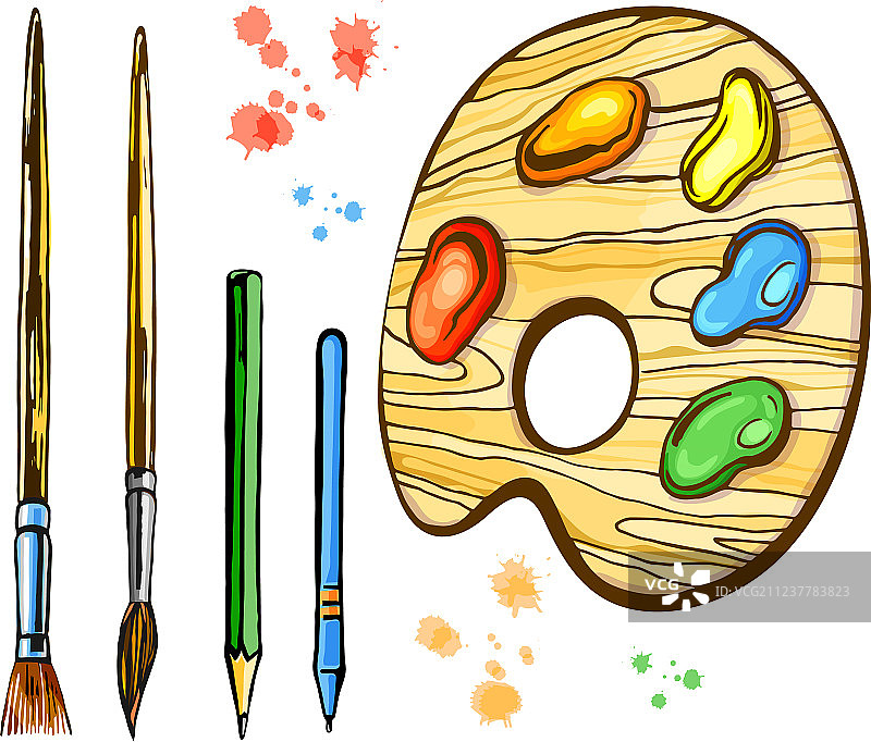 画笔和调色板套装图片素材