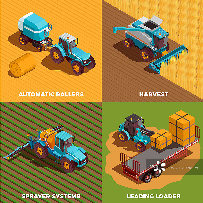 农业机械2.5D概念图标集图片素材